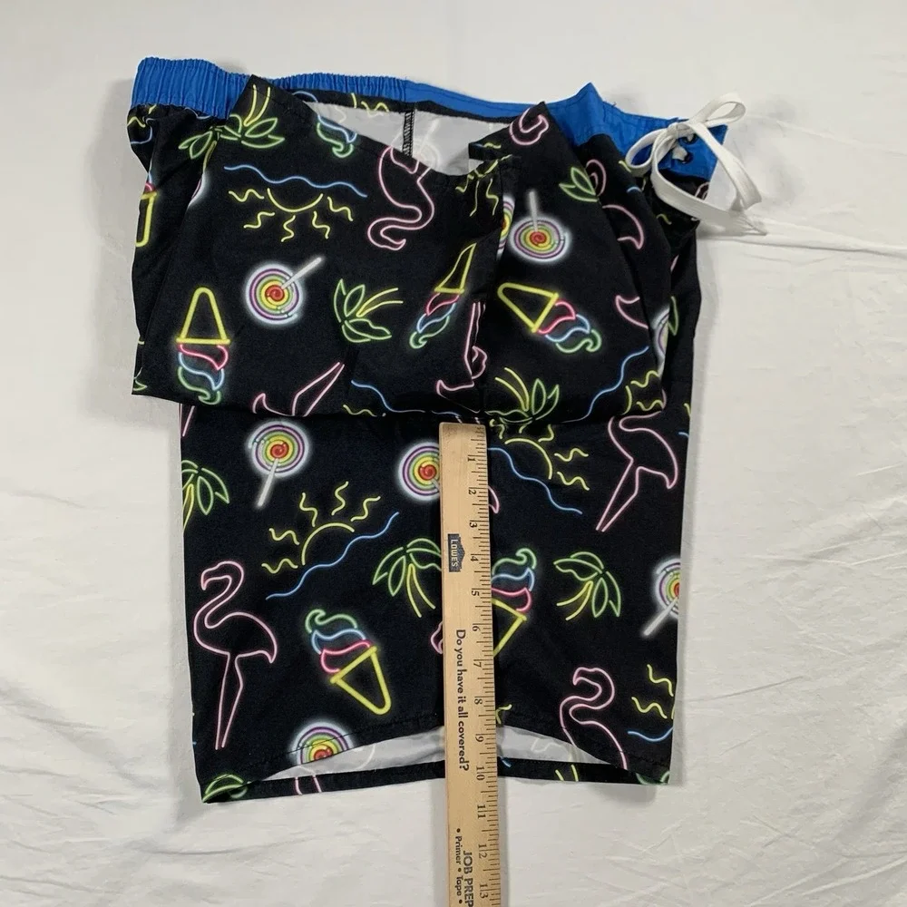 Top Drawer Men's Black Neon Signs Flamingo Board Surf Shorts Swim Trunks Size XL